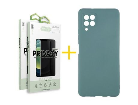 Pack 2 X Protector de Vidrio Templado Anti espía + Funda ACCETEL para Samsung Galaxy A12 4G Silicona Líquida Verde