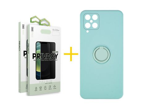 Pack 2 Películas Antiespia + Funda SKYHE para Samsung Galaxy M22 Gel O-Ring Verde-Auga