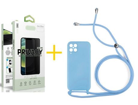 Pack 1 Película Antiespia + Funda SKYHE para Samsung Galaxy A12 5G Gel con Cordón Azul