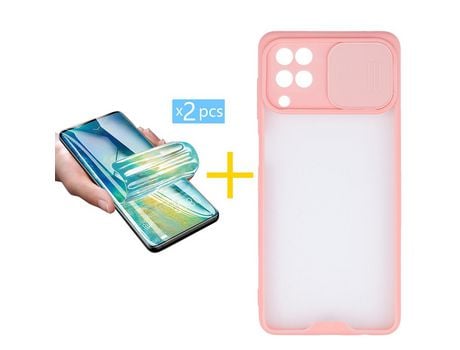 Pack 2 Películas + Funda SKYHE para Samsung Galaxy M12 Gel Protteción Cámara Rosa