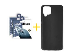 Pack 2 Películas de Cámara trasera + Funda SKYHE para Samsung Galaxy A12 4G Silicona Liso Negro