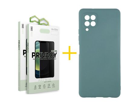 Pack 2 Películas Antiespia + Funda SKYHE para Samsung Galaxy M12 Silicona Líquida Verde