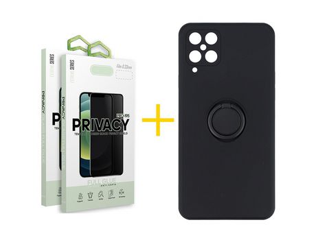 Pack 2 Películas Antiespia + Funda SKYHE para Samsung Galaxy A12 5G Gel O-Ring Negro