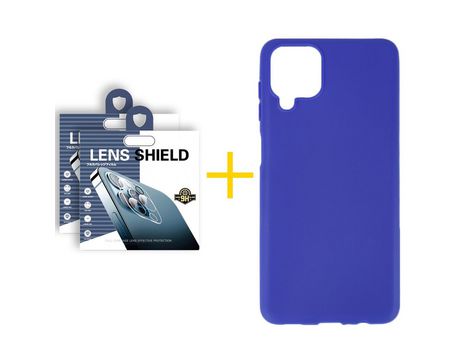 Pack 2 Películas de Cámara trasera + Funda SKYHE para Samsung Galaxy A42 5G Silicona Liso Azul