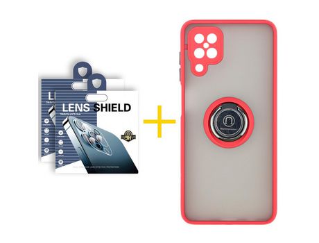 Pack 2 Películas de Cámara trasera + Funda SKYHE para Samsung Galaxy A42 5G Gel Bumper con Anillo Rojo