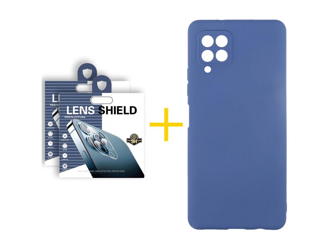Pack 2 Películas de Cámara trasera + Funda SKYHE para Samsung Galaxy A42 5G Silicona Líquida Azul