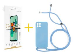 Pack 1 Película 2.5D + Funda SKYHE para Samsung Galaxy A12 4G Gel con Cordón Azul