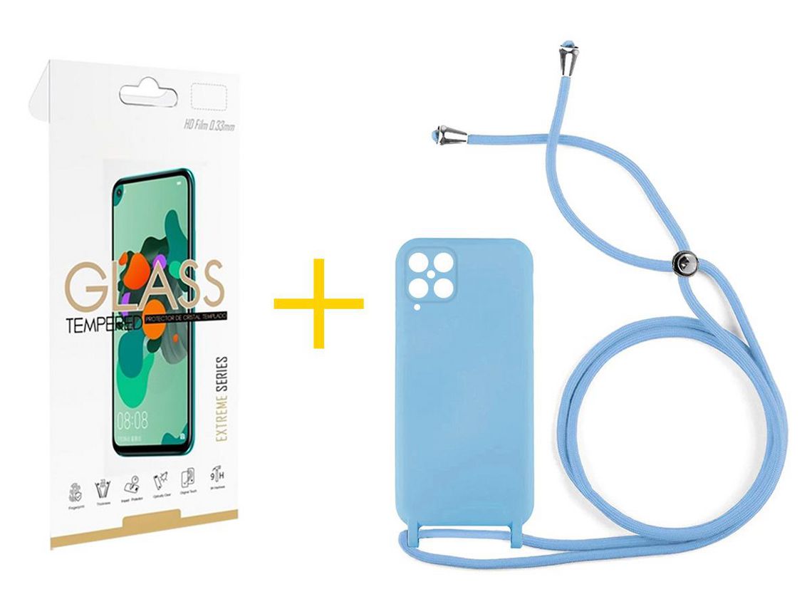 Pack 1 Película 2.5D + Funda SKYHE para Samsung Galaxy A12 4G Gel con Cordón Azul