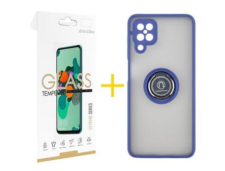 Pack 1 Película 2.5D + Funda SKYHE para Samsung Galaxy M12 Gel Bumper con Anillo Azul