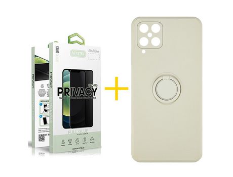 Pack 1 X Protector de Vidrio Templado Anti espía + Funda ACCETEL para Samsung Galaxy A12 4G Gel O-Ring Sand