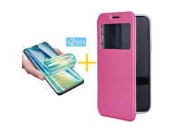 Pack 2 X Protector de Vidrio Templado Hidrogel + Funda ACCETEL para Samsung Galaxy A53 5G Flip Cover Gandy Rosa