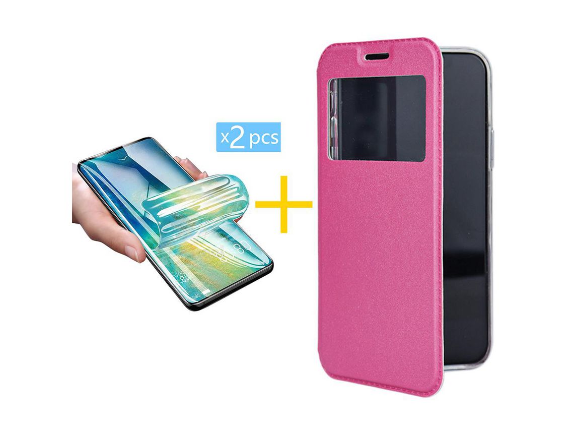 Pack 2 X Protector de Vidrio Templado Hidrogel + Funda ACCETEL para Samsung Galaxy A53 5G Flip Cover Gandy Rosa