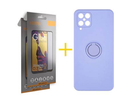Pack 2 X Protector de Vidrio Templado Full + Funda ACCETEL para Samsung Galaxy M22 Gel O-Ring Morado