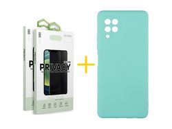 Pack 2 Películas Antiespia + Funda SKYHE para Samsung Galaxy A22 4G Silicona Líquida Verde-Água
