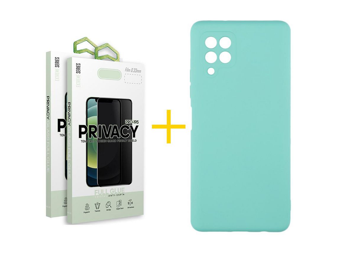 Pack 2 Películas Antiespia + Funda SKYHE para Samsung Galaxy A22 4G Silicona Líquida Verde-Água