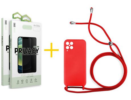 Pack 2 Películas Antiespia + Funda SKYHE para Samsung Galaxy M12 Gel con Cordón Rojo
