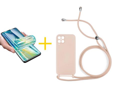 Pack 1 Película + Funda SKYHE para Samsung Galaxy M12 Gel con Cordón Rosa Pastel