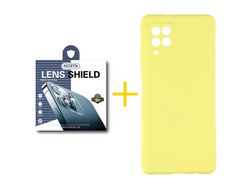 Pack 1 X Protector de Cámara trasera + Funda ACCETEL para Samsung Galaxy A12 4G Silicona Líquida Amarillo