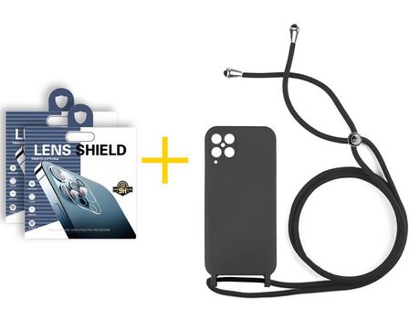 Pack 2 Películas de Cámara trasera + Funda SKYHE para Samsung Galaxy M12 Gel con Cordón Negro