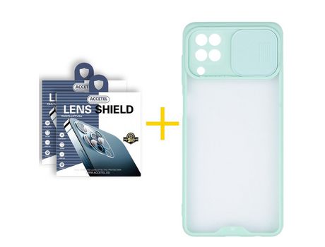 Pack 2 X Protector de Cámara trasera + Funda ACCETEL para Samsung Galaxy A12 4G Gel Protección Cámara Verde-Mar