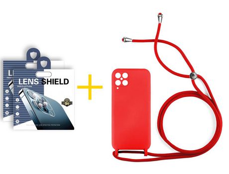 Pack 2 Películas de Cámara trasera + Funda SKYHE para Samsung Galaxy M12 Gel con Cordón Rojo