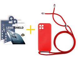 Pack 2 Películas de Cámara trasera + Funda SKYHE para Samsung Galaxy M12 Gel con Cordón Rojo