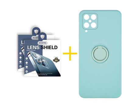 Pack 2 X Protector de Cámara trasera + Funda ACCETEL para Samsung Galaxy A12 4G Gel O-Ring Verde-Agua