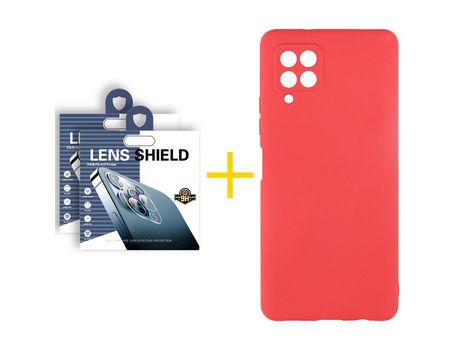 Pack 2 Películas de Cámara trasera + Funda SKYHE para Samsung Galaxy A42 5G Silicona Líquida Rojo
