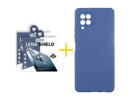 Pack 2 X Protector de Cámara trasera + Funda ACCETEL para Samsung Galaxy A42 5G Silicona Líquida Azul