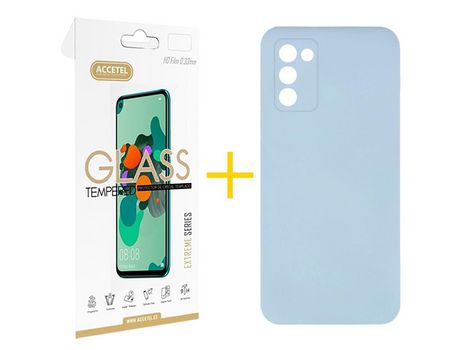 Pack Carcasa + Protector de Pantalla Cristal Templado para Samsung Galaxy A02S ACCETEL Azul Claro