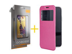 Pack 2 Películas Full + Funda SKYHE para Samsung Galaxy A12 5G Flip Cover Gandy Rosa