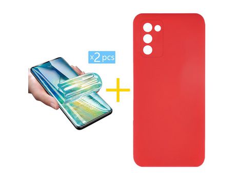 Pack Carcasa + 2 Protectores de Pantalla Hidrogel para Samsung Galaxy A03S SKYHE Rojo
