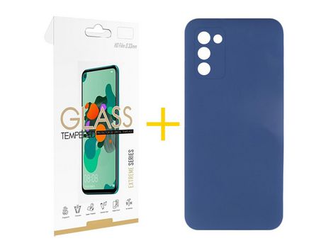 Pack Carcasa + Protector de Pantalla Cristal Templado para Samsung Galaxy A03S SKYHE Azul