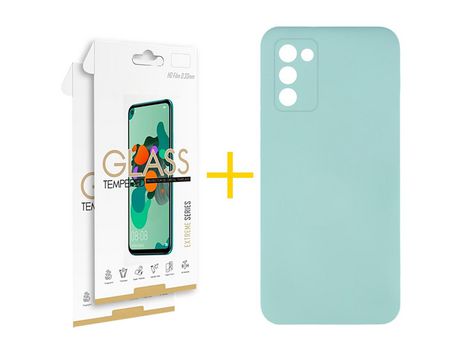 Pack Carcasa + 2 Protectores de Pantalla Cristal Templado para Samsung Galaxy A03S SKYHE Verde Agua