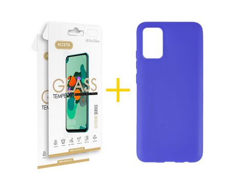 Pack Carcasa + 2 Protectores de Pantalla Cristal Templado para Samsung Galaxy A02S ACCETEL Azul