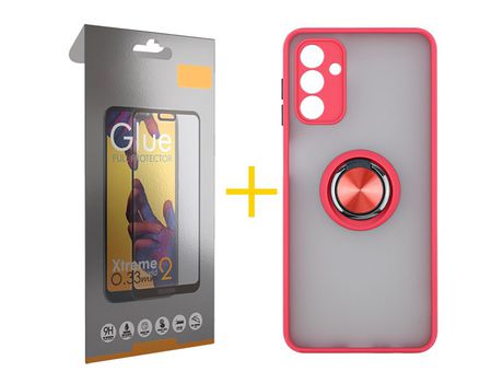 Pack Carcasa + Protector de Pantalla Cristal Templado para Samsung Galaxy A03S SKYHE Rojo