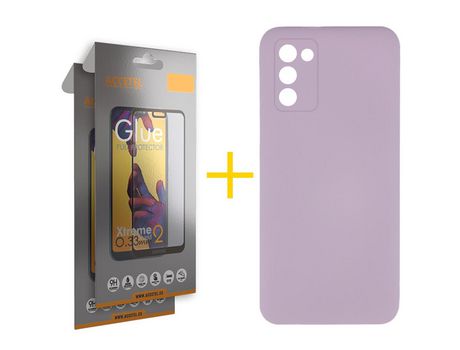 Pack Carcasa + 2 Protectores de Pantalla Cristal Templado para Samsung Galaxy A03S ACCETEL Morado