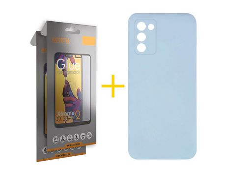 Pack Carcasa + 2 Protectores de Pantalla Cristal Templado para Samsung Galaxy A02S ACCETEL Azul Claro