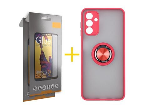 Pack Carcasa + 2 Protectores de Pantalla Cristal Templado para Samsung Galaxy A02S SKYHE Rojo