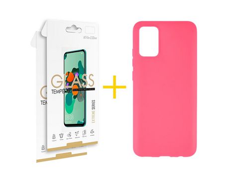 Pack Carcasa + 2 Protectores de Pantalla Cristal Templado para Samsung Galaxy A02S SKYHE Rosa