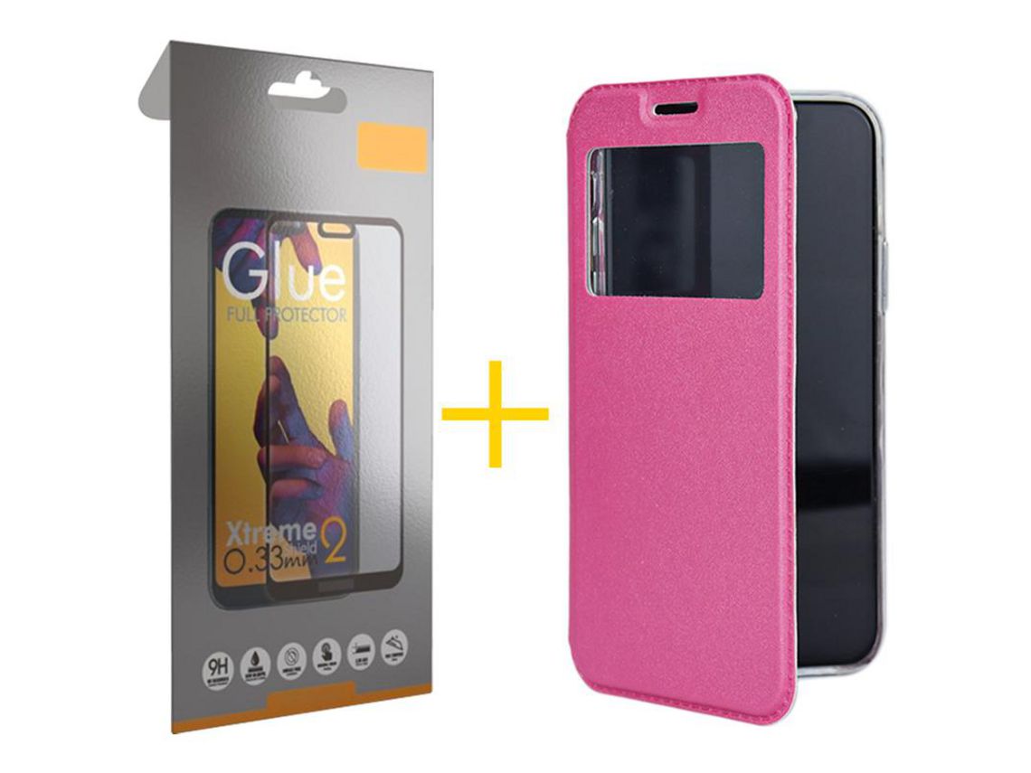 Kit de película de vidrio de temperatura completa + Skyhe Samsung Galaxy A13 5G Gandy Flip Cover Pink