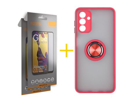 Pack Carcasa + 2 Protectores de Pantalla Cristal Templado para Samsung Galaxy A03S ACCETEL Rojo