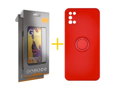 Pack 2 Películas Full + Funda SKYHE para Samsung Galaxy A02S Gel con Cordón Rojo
