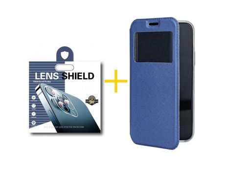 Pack 1 Película de Cámara trasera + Funda SKYHE por Samsung Galaxy A21s Flip Cover Gandy Azul