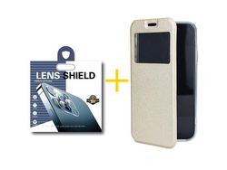 Pack 1 Película de Cámara trasera + Funda SKYHE para Samsung Galaxy A22 4G Flip Cover Gandy Oro