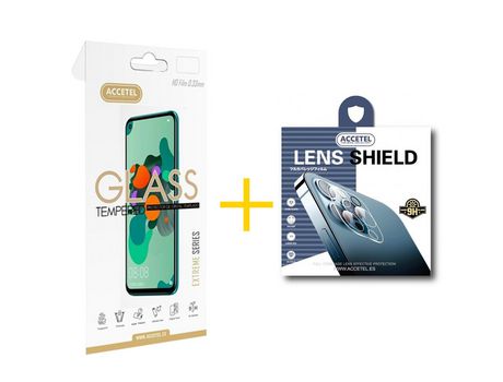 Pack Película de Vidrio Templado 2.5D + Película de Cámara Trasera de Vidrio Templado Accetel por Samsung Galaxy A52 S 5G Incoloro