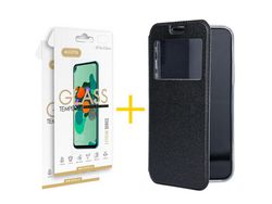 Pack 2 X Protector de Vidrio Templado 2.5D + Funda ACCETEL para Samsung Galaxy A73 5G Flip Cover Gandy Negro