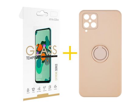 Pack 1 Película 2.5D + Funda SKYHE para Samsung Galaxy M22 Gel O-Ring Rosa Pastel