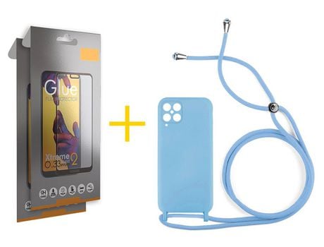 Pack 2 Películas Full + Funda SKYHE para Samsung Galaxy M12 Gel con Cordón Azul