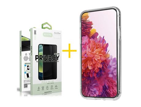Juego 1 X Película de Vidrio Templado Antiespia y Funda ACCETEL por Apple iPhone 14 Gel Reforzado Incoloro Clear